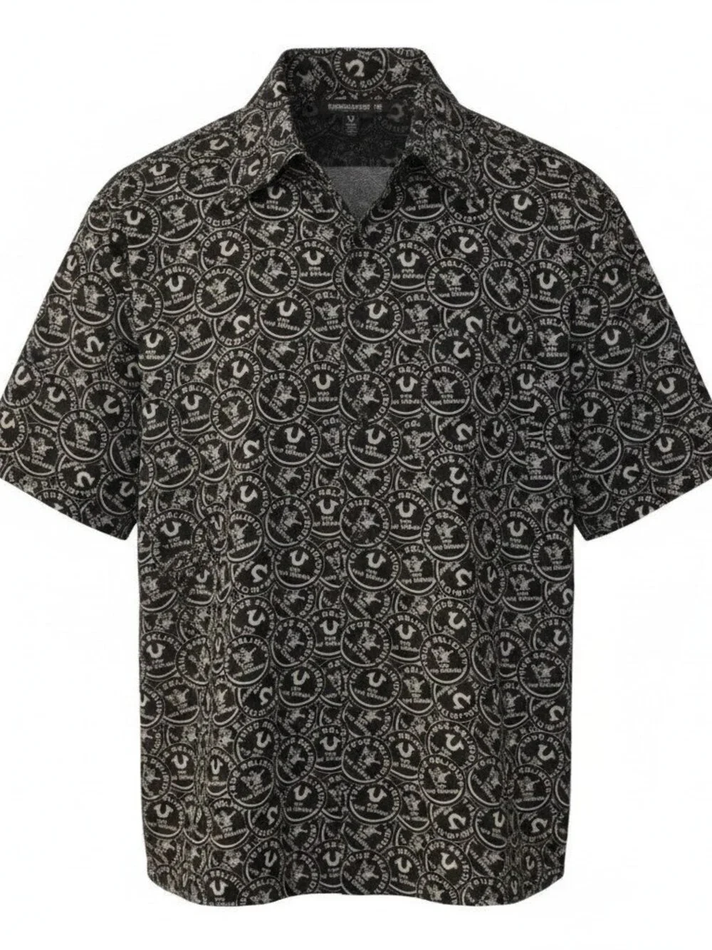 True Religion AOP Resort Shirt XL Jet Black All Over Logo NWT Mens $79 MSRP